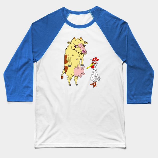 Cow and Chicken Baseball T-Shirt by Franjos